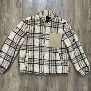 NWT Native Youth Men's Check High Pile Fleece Jacket Beige Size XL New